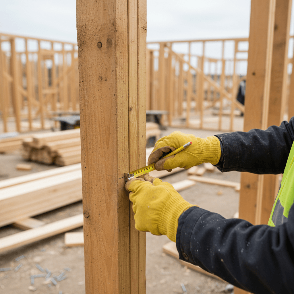 Measuring lumber during a framing project