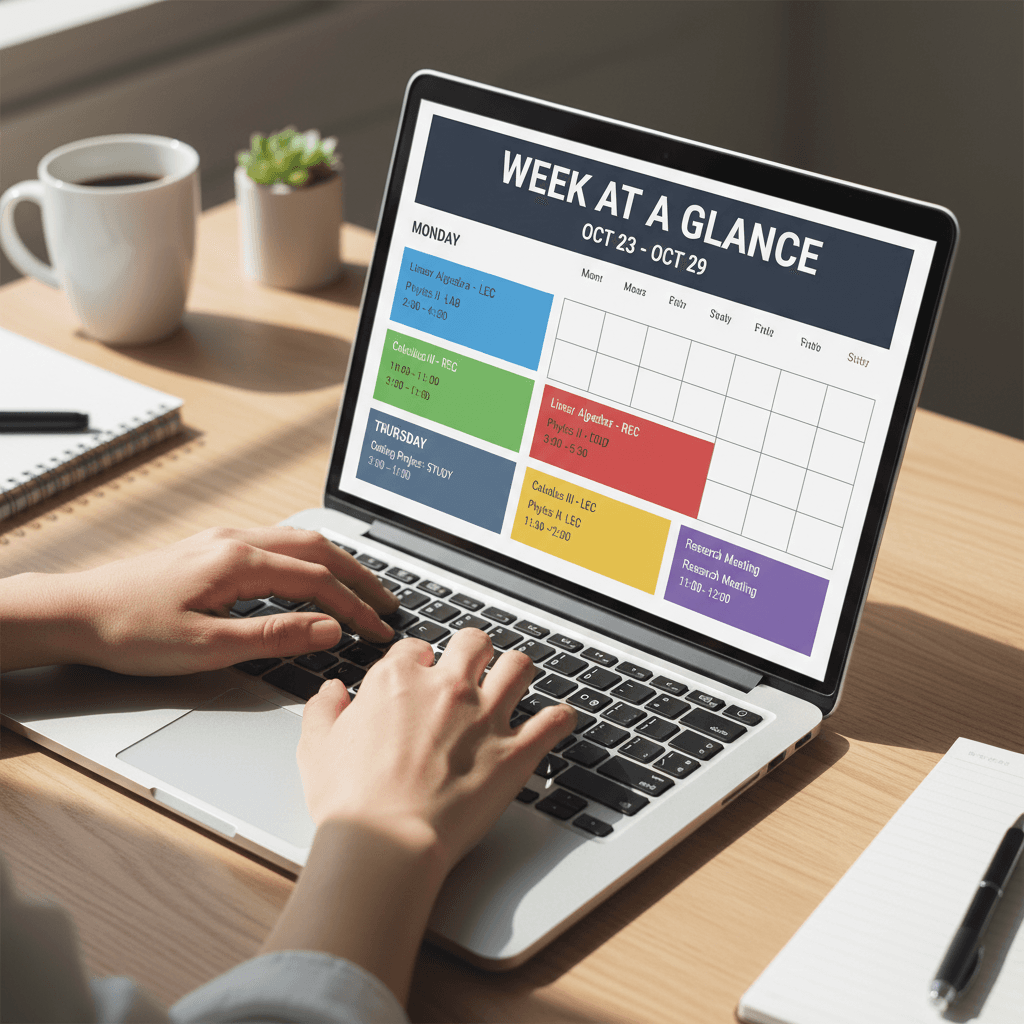 Calendar with a marked date next to a laptop on a desk